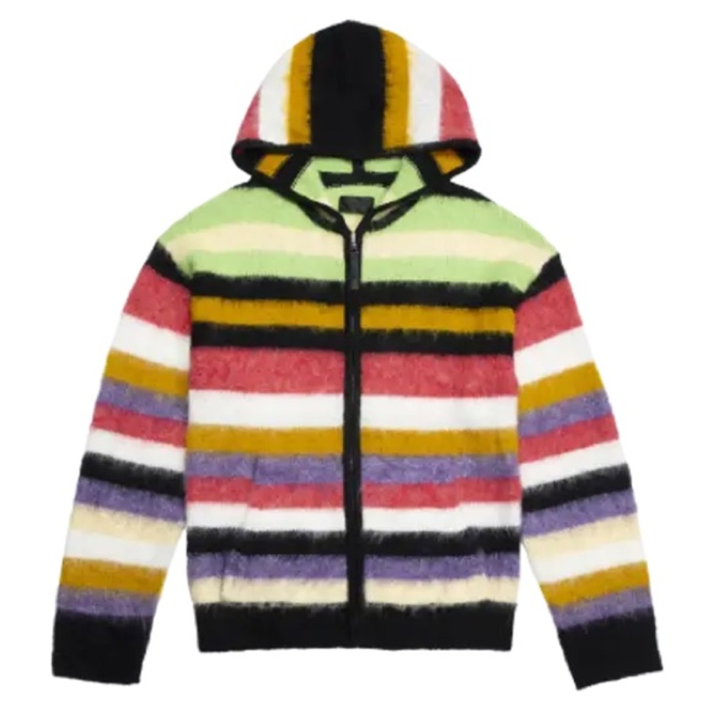 NEW RTA Alika Striped Hooded Zip-Up Sweater Multi Color Mens Small Wool Alpaca